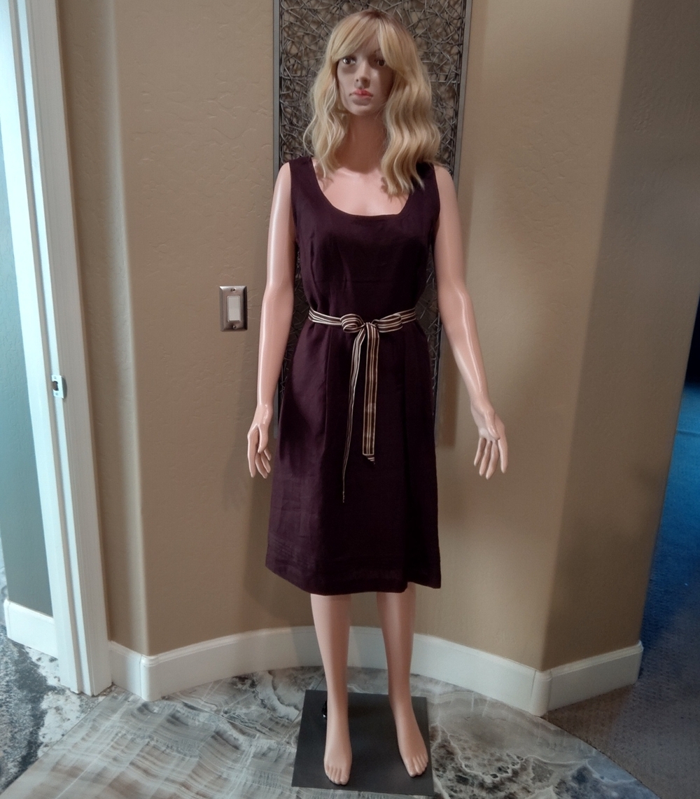 Banana Republic Linen Sleeveless Midi Dress with Striped Tie Belt